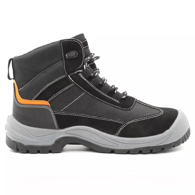 Oil Acid Resistant Non-Slip PU Sole Black Suede Leather Prevent Puncture Steel Toe Protection Sporty Safety Shoes