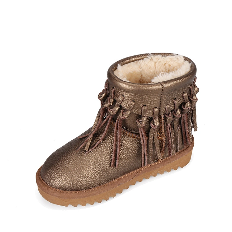 Girls Gender Genuine Leather Anti-Skid Kids Faux Fur Boots Tassel Winter Boots