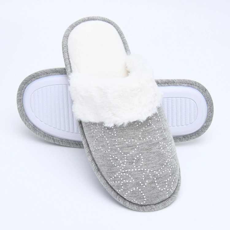 Winter New Model Closed Toe Women Print Jersey Mule Indoor Slippers