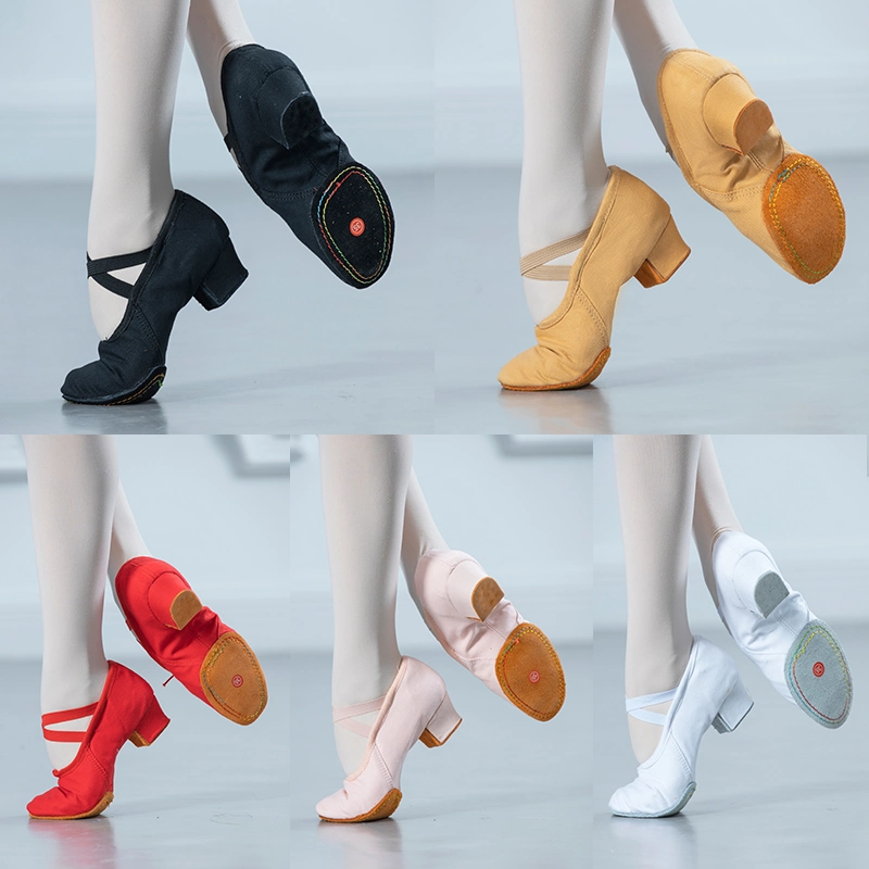 Soft Ballet for Children Shoes with Canvas Cow Sole 3.5cm Heel 103