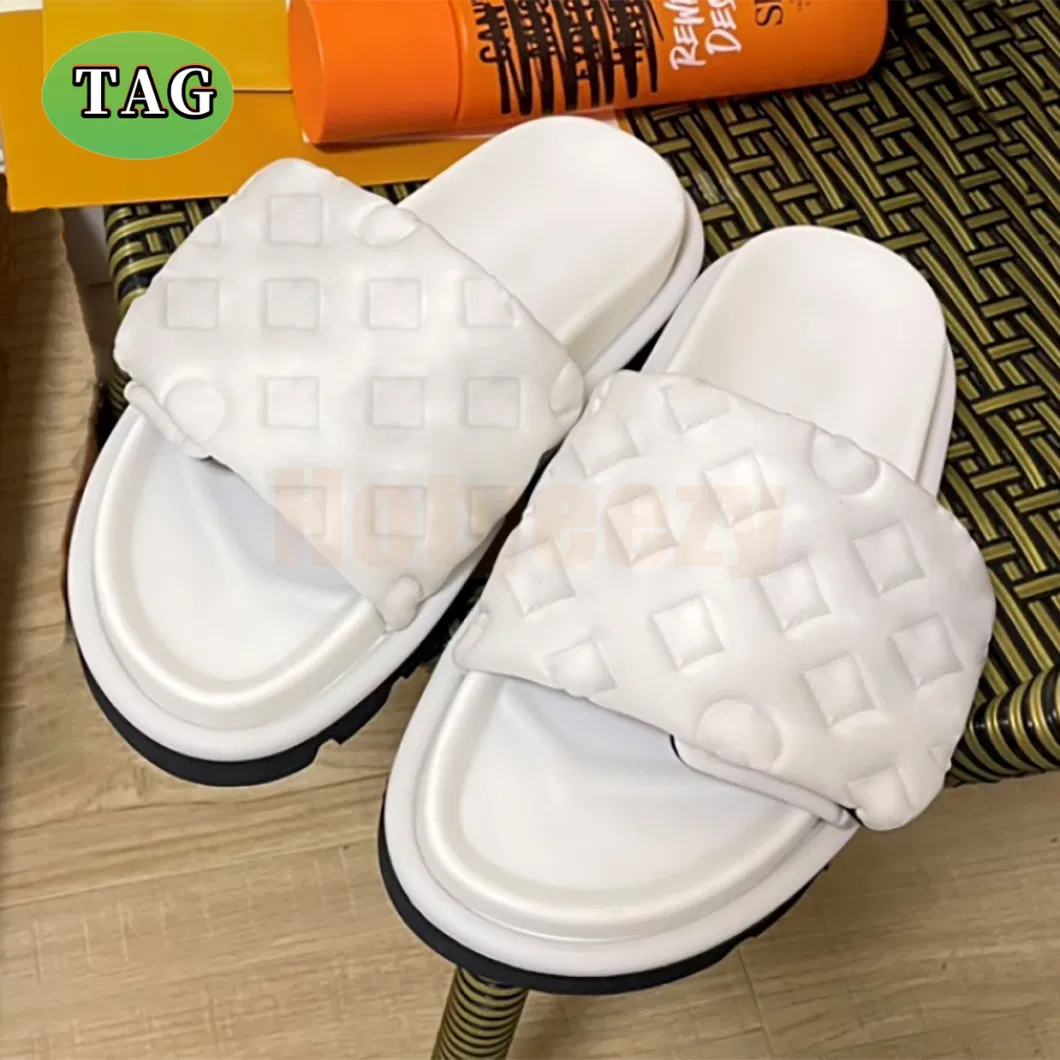 Designer Slippers Women Pool Pillow Slides Embossed Mules Womens Flat Sliders Comfort Summer Slipper Nylon Cool Slide Luxury Sandals Printed Mens Beach Sandal