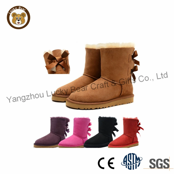 Lady Classic Winter Real Cow Leather Faux Sheepskin Fur Snow Boot