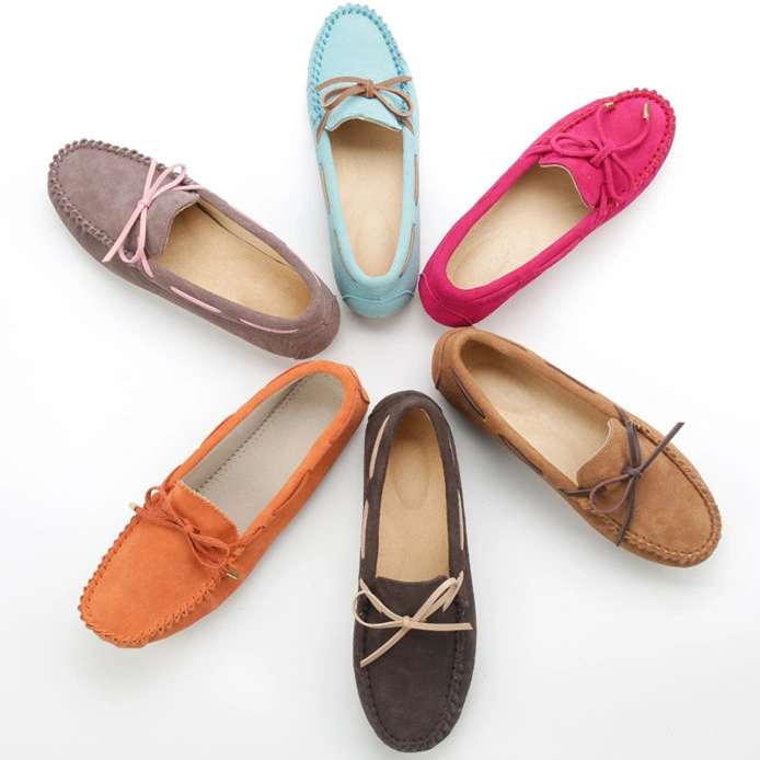 2024 Soft Cow Suede Flat Loafers Shoes Casual Walking Moccasins Shoes for Women