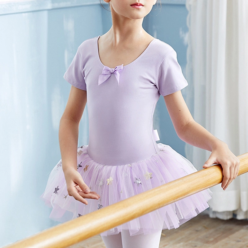 Children Training Ballet Pompadour Girls Kids Dance Bodysuit Skirt Dress Gym Wear