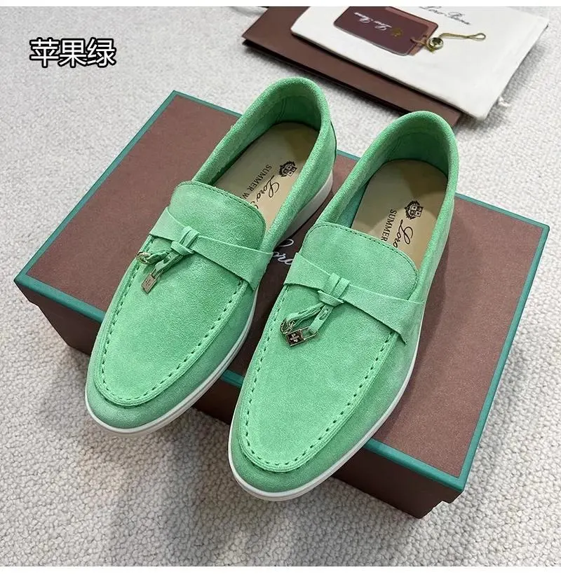 Summer Walk Women&prime;s Flat Heel Casual Shoes Loro Piano Mens Tasman Vintage Loafers Suede Dress Genuine Leather Sneakers Designer Moccasin Slip on Gift Shoe