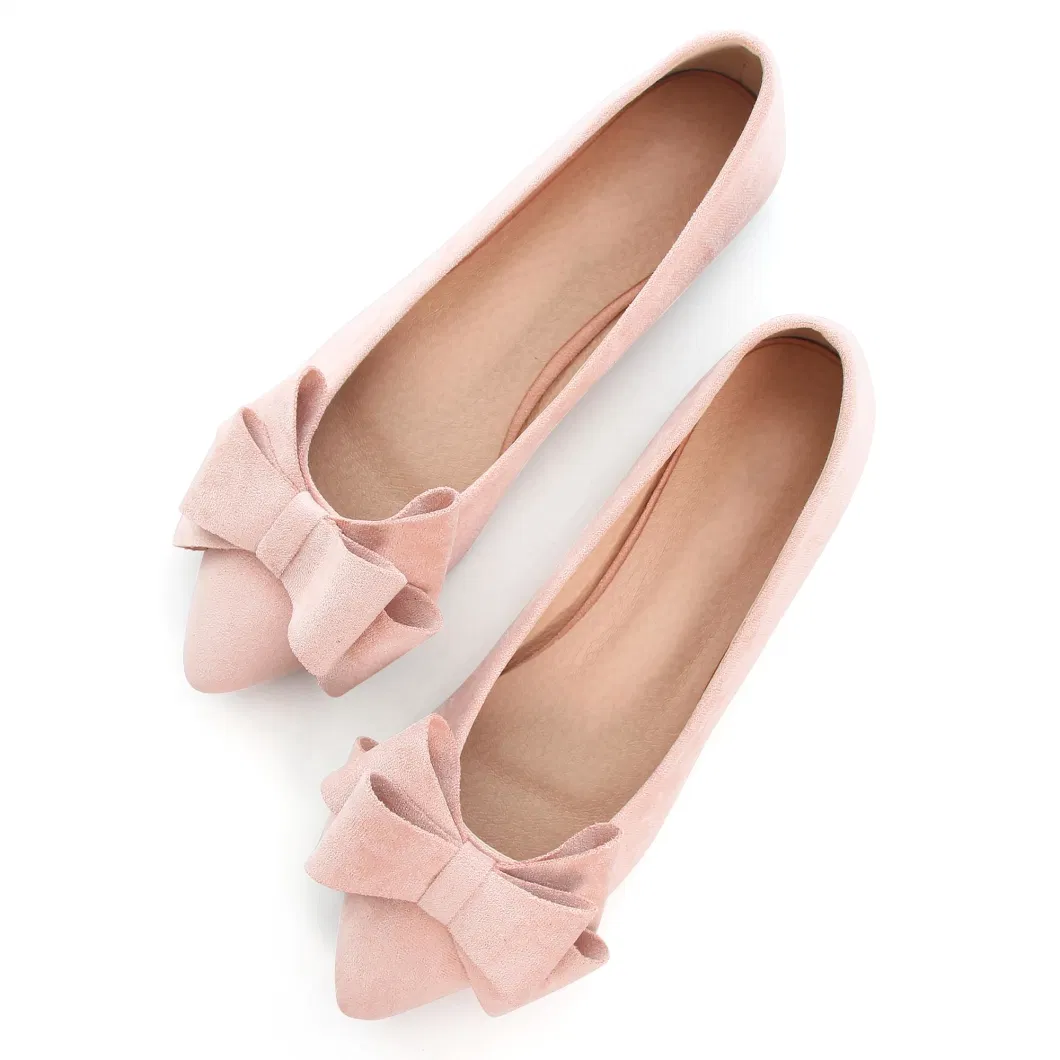 Bowknot Ballet Flats Womens Pointy Toe Flat Shoes Suede Dress Shoes