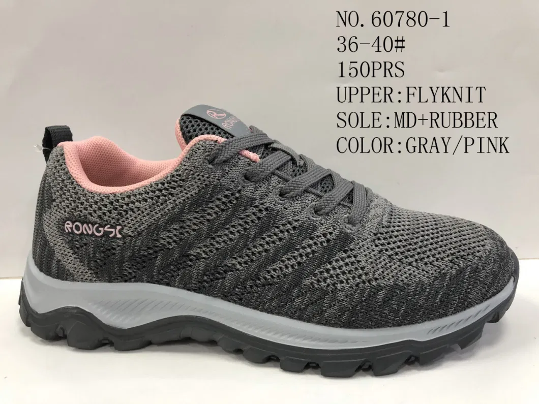 Lady Healthy Flyknit Upper Soft Comfortable Walking Sport Stock Shoes