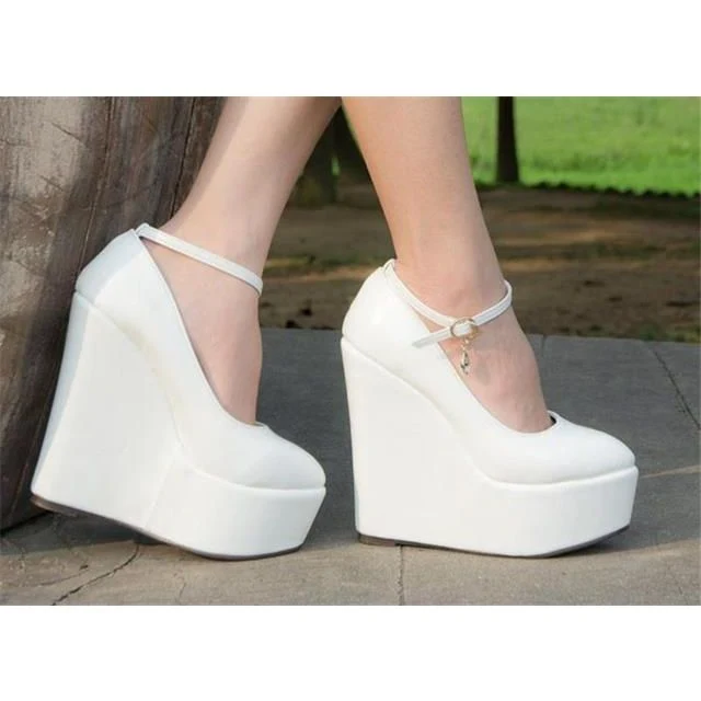 New Super High Wedge Heels Patent Leather Bridal Shoes Sexy Waterproof Platform Wedding Shoes for Women