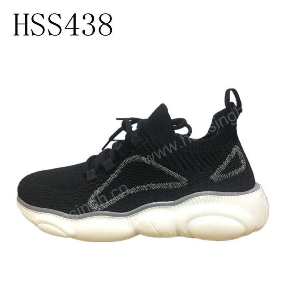 Lxg, Durable Anti-Shock Rubber Outsole Black Jogging Shoe Good Quality Breathable Cotton Upper Sport Shoe for Sale HSS438