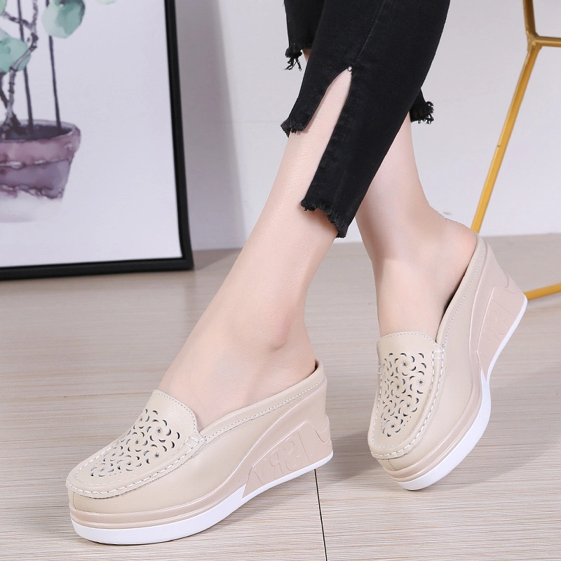 Wholesale Fashion Designer Shoes Slip on Semi-Slippers Loafers Top Rank Leather Shoes for Women Wedges Platform Casual Shoes Ladies Shoes Footwear