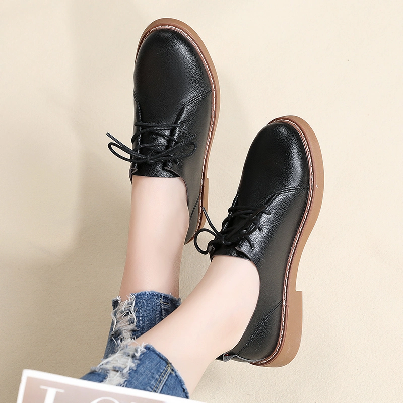 British Lace up PU Leather Shoes for Women Platform Shoes Ladies Loafer