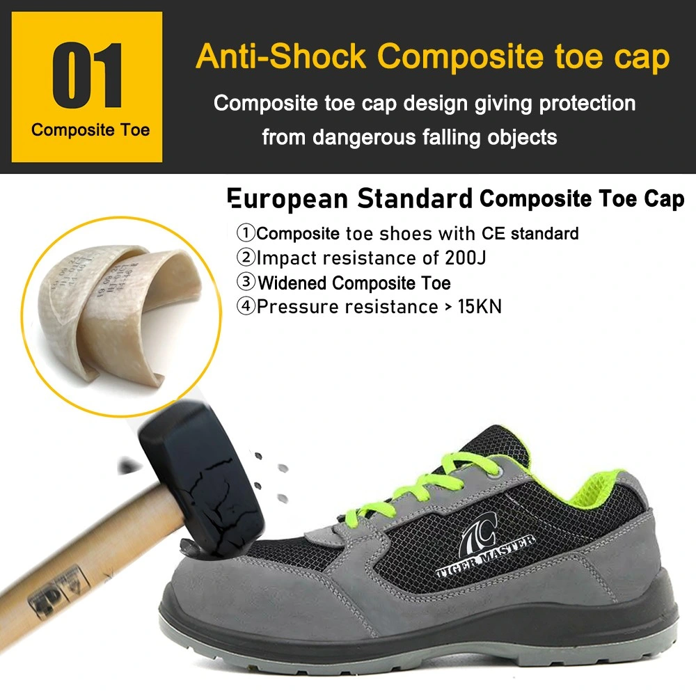 Grey Suede Leather Anti-Slip PU Sole Composite Toe Men Safety Shoes Light Weight