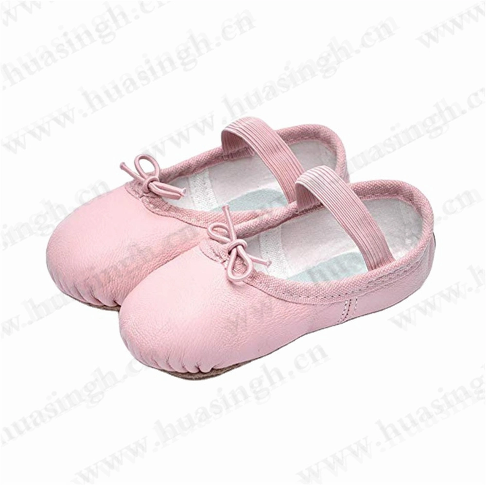 Gww, International Children&prime;s Dance Competition Soft Ballet Shoe Factory Price Elastic Band Design Full Leather Ballet Shoe Hsd001