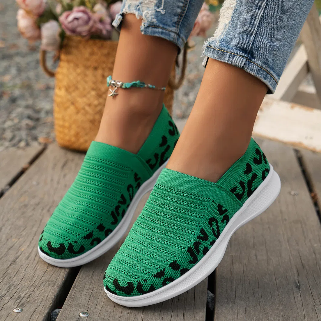 Large Size Knitted Breathable Casual Single Shoes Mesh Running Shoes Fashion Ladies Shoes