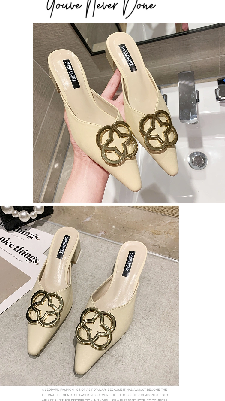 Zonxan Good Price Simplicity Pointed Toe Baotou Half Slippers Single Shoes Casual Lazy Block Heel Sandals