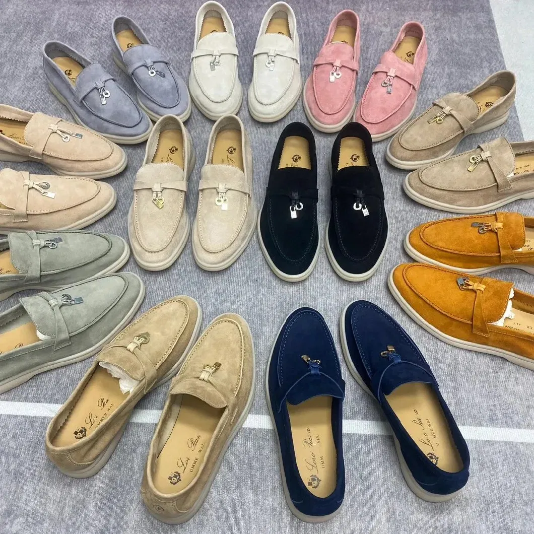 Summer Walk Women&prime;s Flat Heel Casual Shoes Loro Piano Mens Tasman Vintage Loafers Suede Dress Genuine Leather Sneakers Designer Moccasin Slip on Gift Shoe