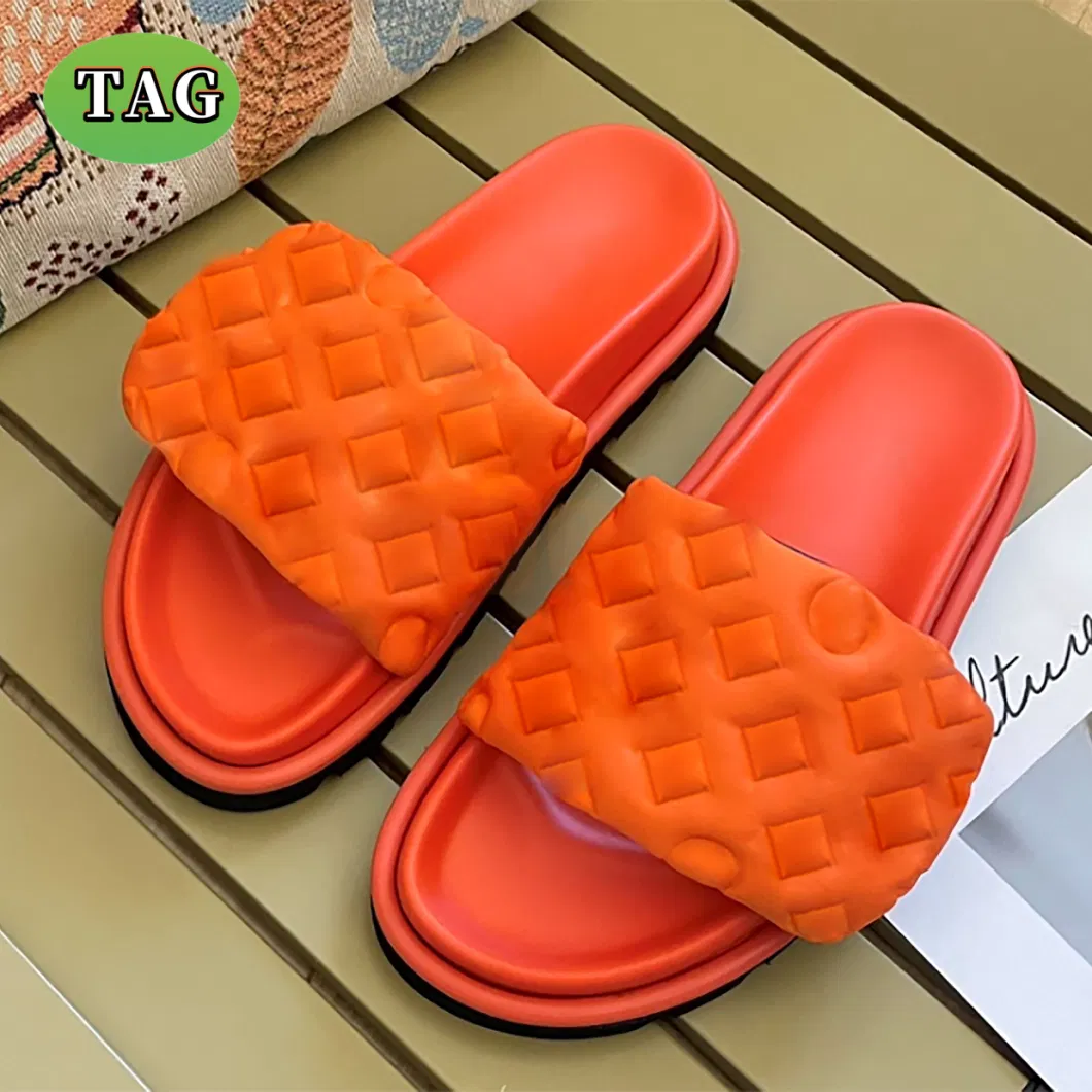 Designer Slippers Women Pool Pillow Slides Embossed Mules Womens Flat Sliders Comfort Summer Slipper Nylon Cool Slide Luxury Sandals Printed Mens Beach Sandal