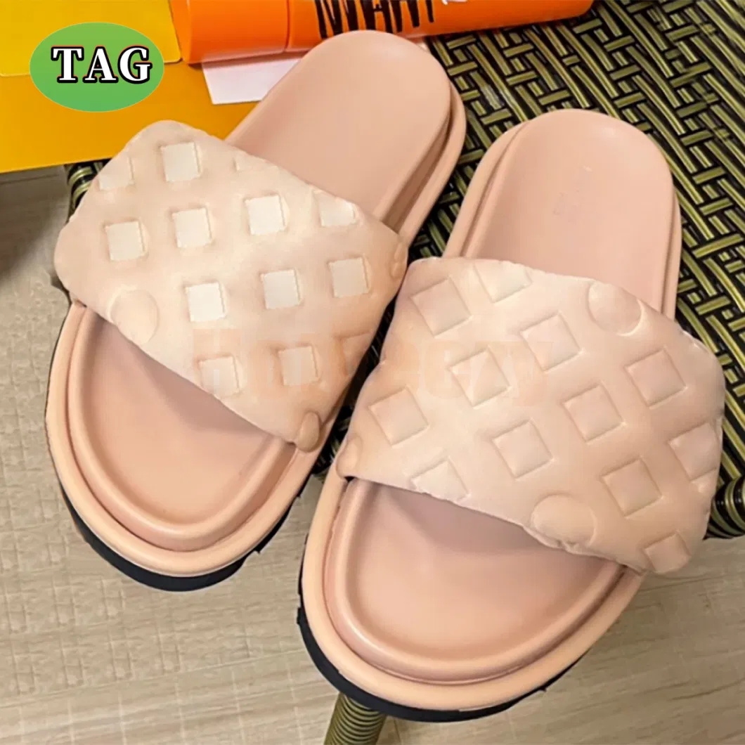 Designer Slippers Women Pool Pillow Slides Embossed Mules Womens Flat Sliders Comfort Summer Slipper Nylon Cool Slide Luxury Sandals Printed Mens Beach Sandal