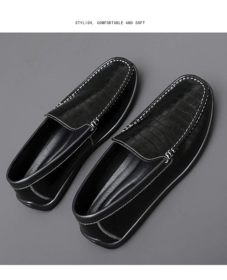 Zonxancrocodile Pattern Men&prime; S Shoes New Cross-Border Large Men&prime; S Small Leather Shoes Lazy People Pedal Driving Doudou Shoes