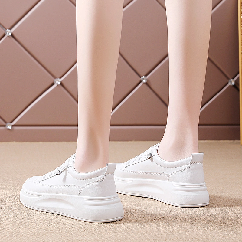 Luxury Lace up Lady White Shoes with High Heels Platform Sneaker Sport Shoes