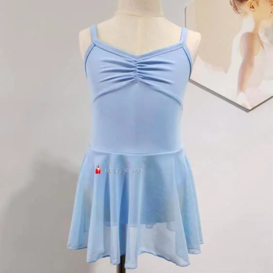 New Fashion Popular Wholesales Sleeveless Custom Colors Dance Wear Kids Girls Chiffon Mesh Blue Ballet Dress