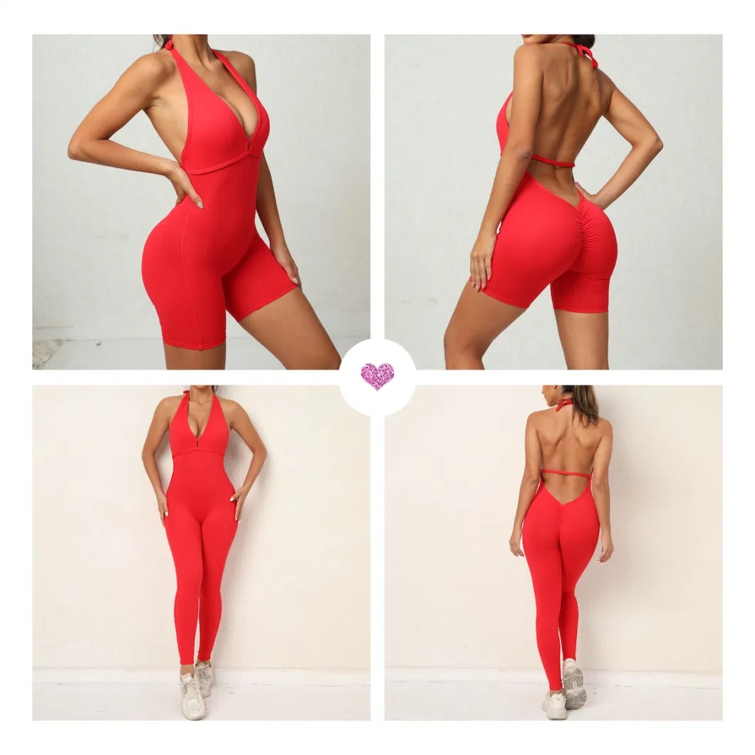 Wholesale Sexy One Piece Seamless Activewear Yoga Ballet Leotard Short Fitness Jumpsuits for Women, Stylish Hollow Back Athletic Sleeveless Gym Training Clothes