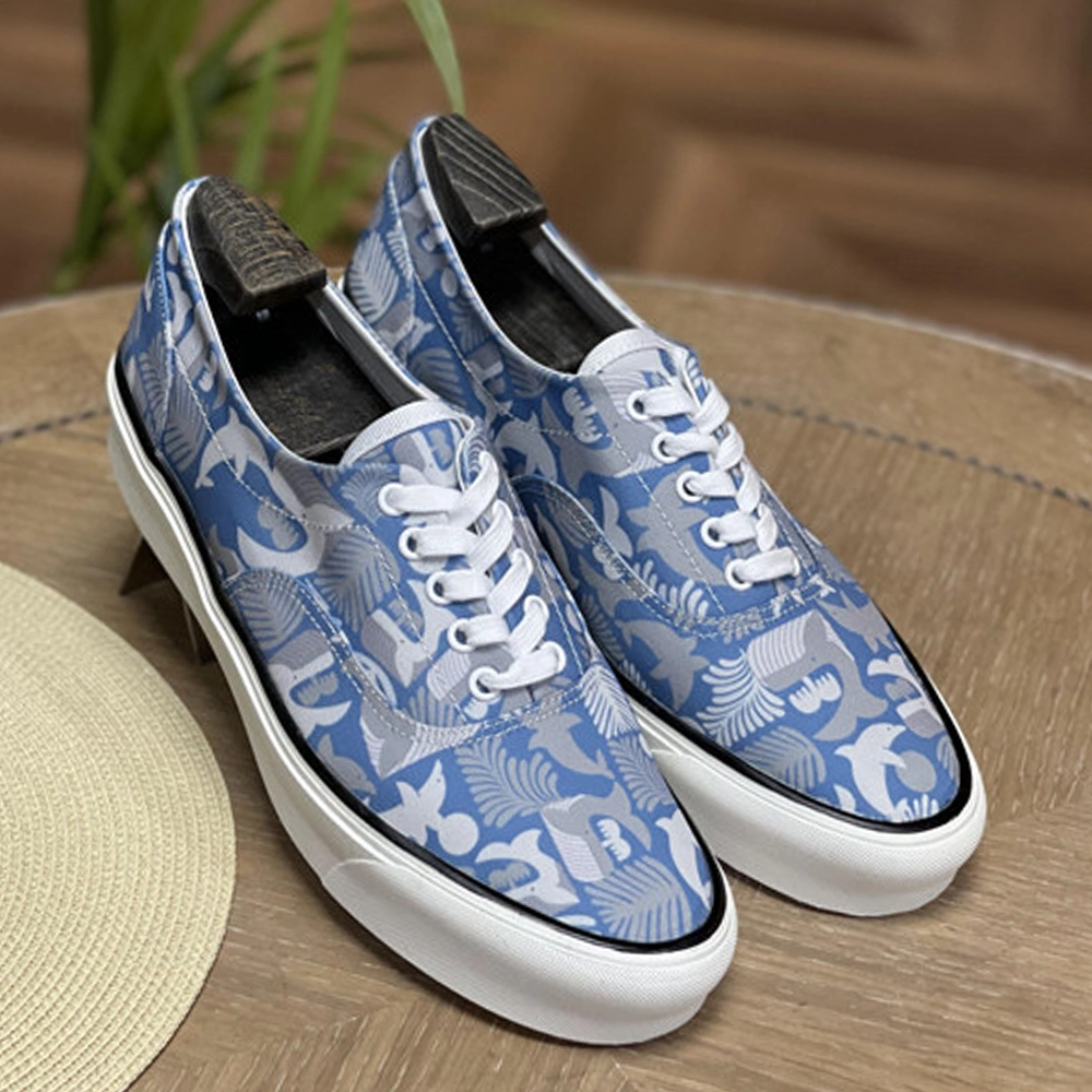 Wholesale Retro Style Printing Womens Casual Flat Canvas Shoes Outdoor Lace up Design Flat Walking Shoes for Ladies