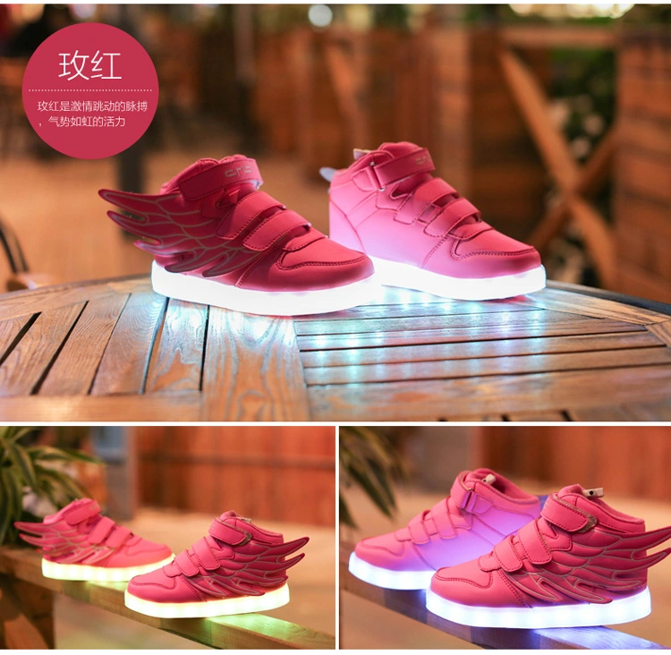 Fashion Kids Casual Shoes PU Leather USB LED Lights Shoes