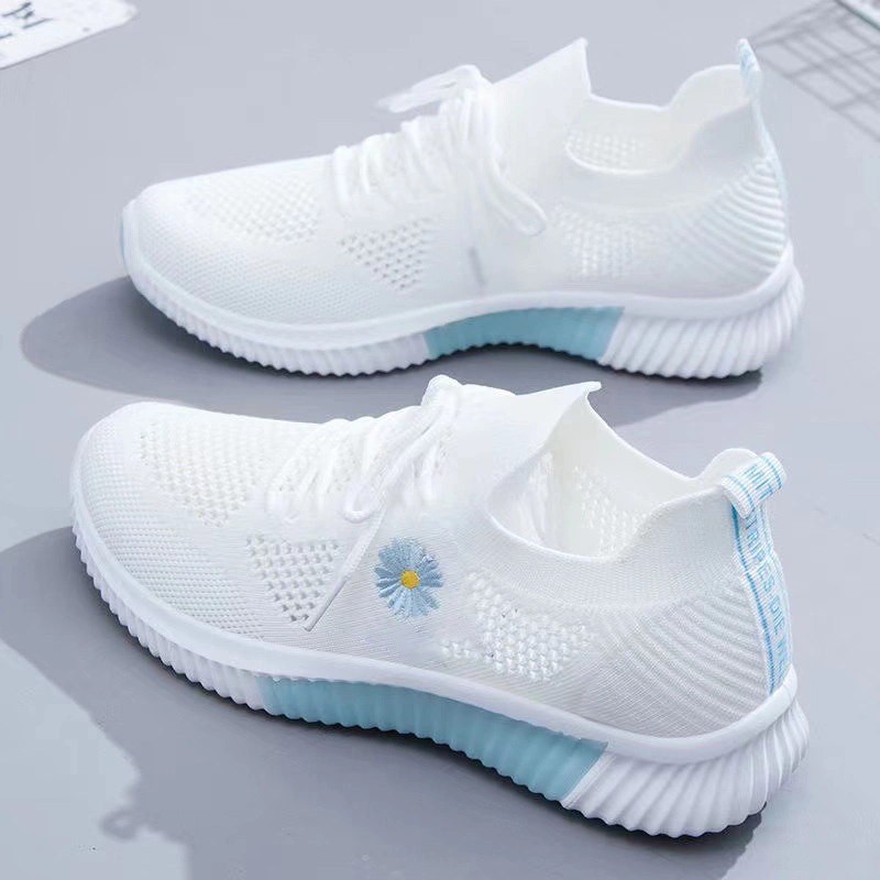 Women&prime;s Fashionable Fly Knit Lace-up Sneakers Breathable Casual Walking Shoes for Running