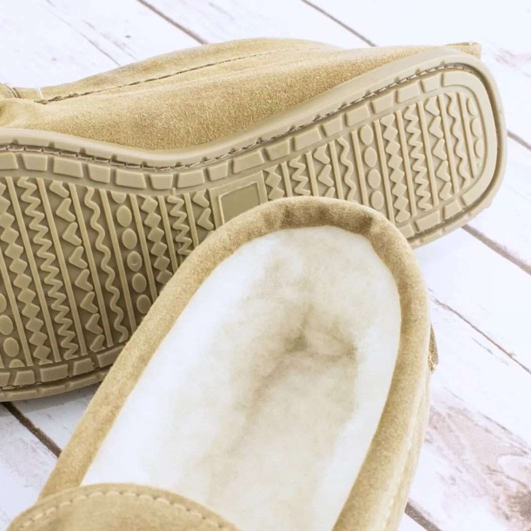 Hot Soft Warm Sheepskin Family Home Indoor Outdoor British Suede and Lambswool Handmade Moccasin Slippers High Qualites Fur Slippers