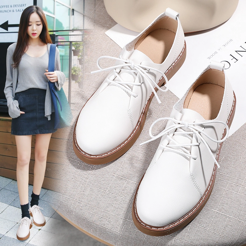 British Lace up PU Leather Shoes for Women Platform Shoes Ladies Loafer