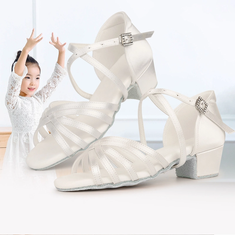 New White Soft Soled Ballroom Children&prime;s Latin Dance Dance Shoes 561