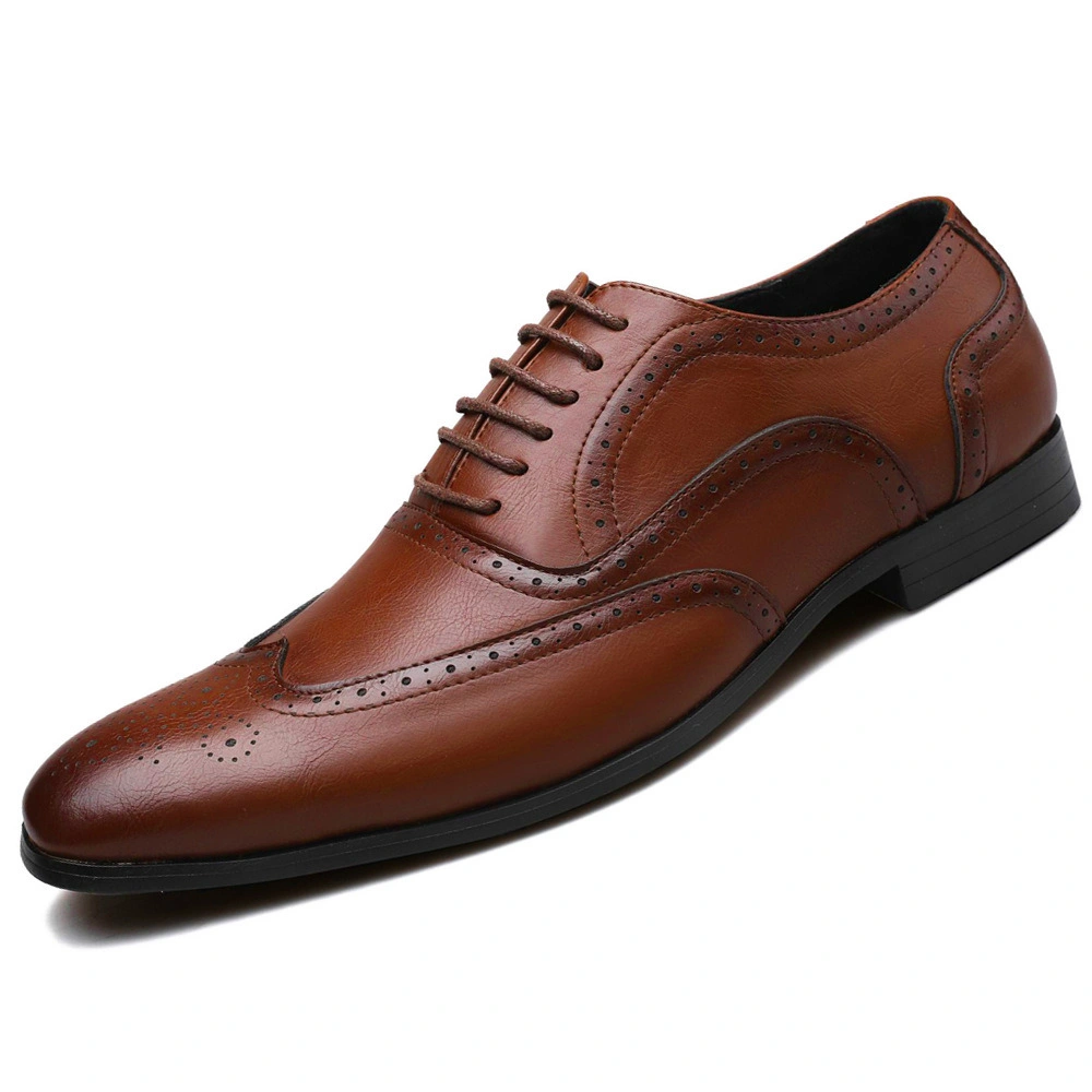 Mens Leather Shoes Classic Modern Formal Oxford Wingtip Lace up Dress Shoes Flexible and Comfort Shoes Esg13989