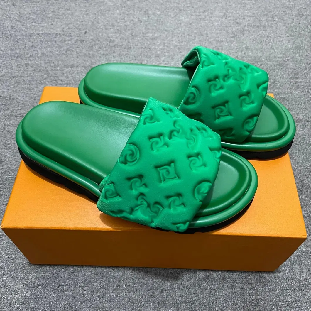 Designer Sliders Slippers Women Men Pool Pillow Flat Comfort Mules Slides Fashion Classic Prints Embossed Summer Sandals Black Grey Beach Fashion Shoes