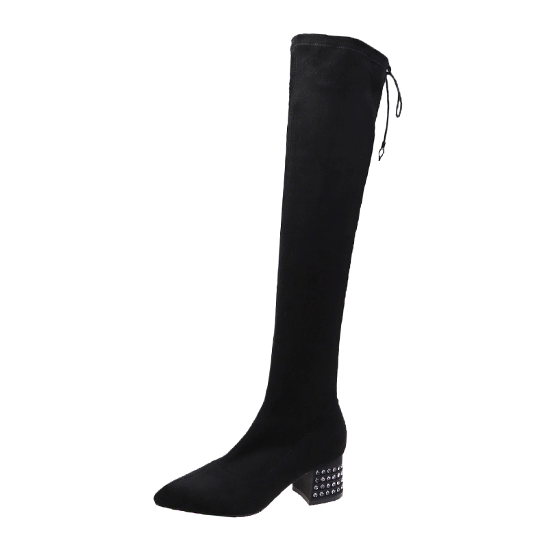 Wide Leg Fit Shoes Women High Chunky Heel Knee High Platform Boots