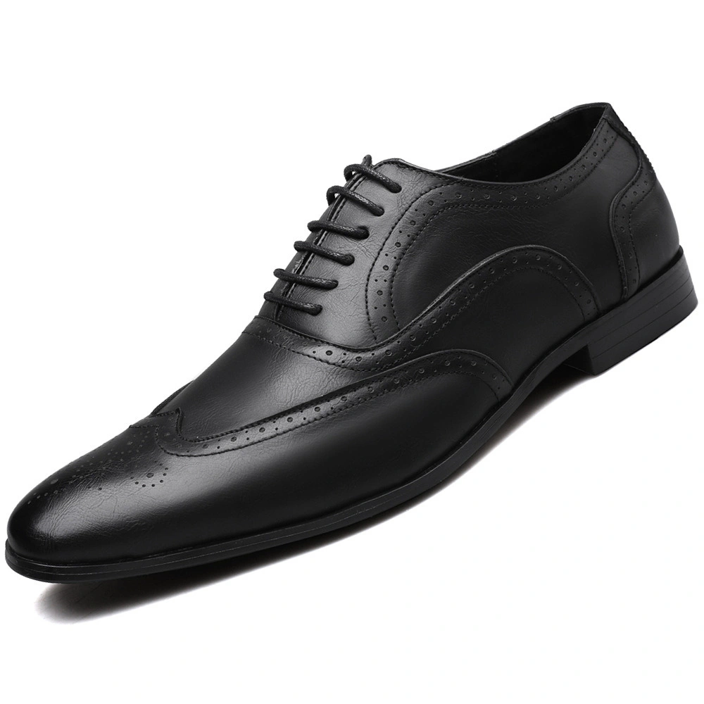 Mens Leather Shoes Classic Modern Formal Oxford Wingtip Lace up Dress Shoes Flexible and Comfort Shoes Esg13989