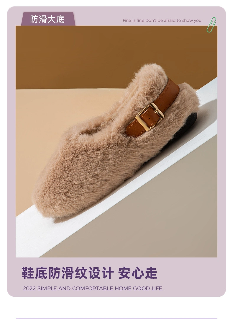 Winter Wool Cotton Clog Moccasin Shoes Plus Velvet Warm Women Shoes