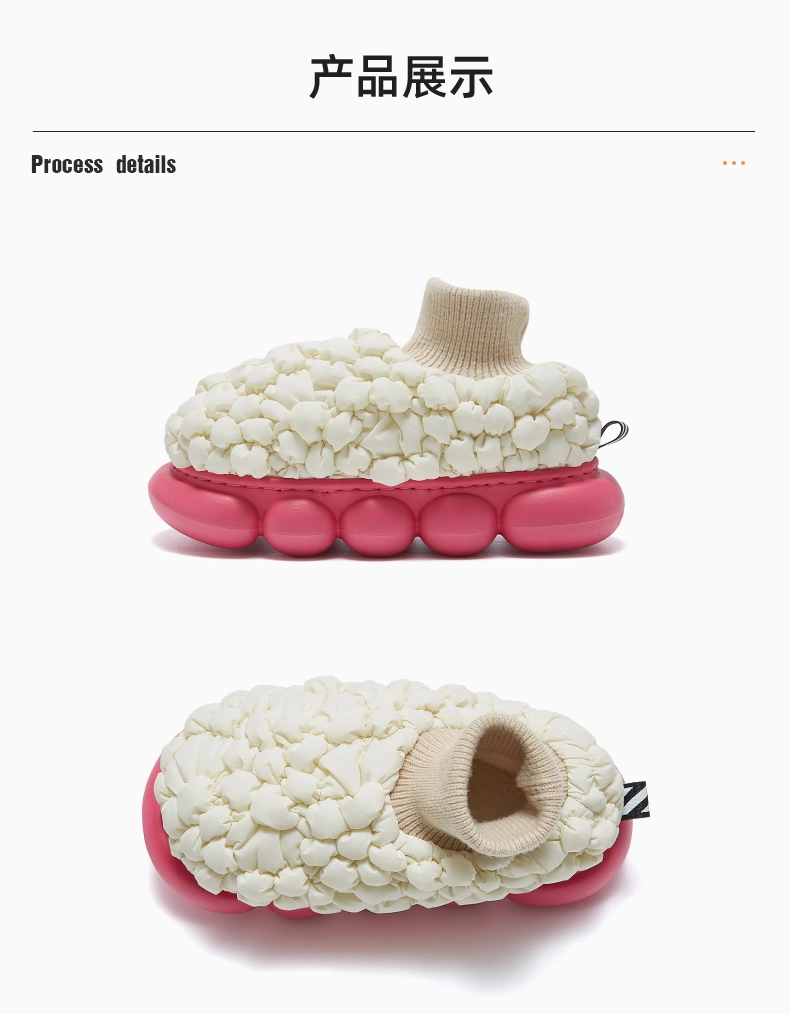 Winter Warm Popcorn Elastic Slippers Cotton Walking Ankle Bubble Outdoor Women Shoes