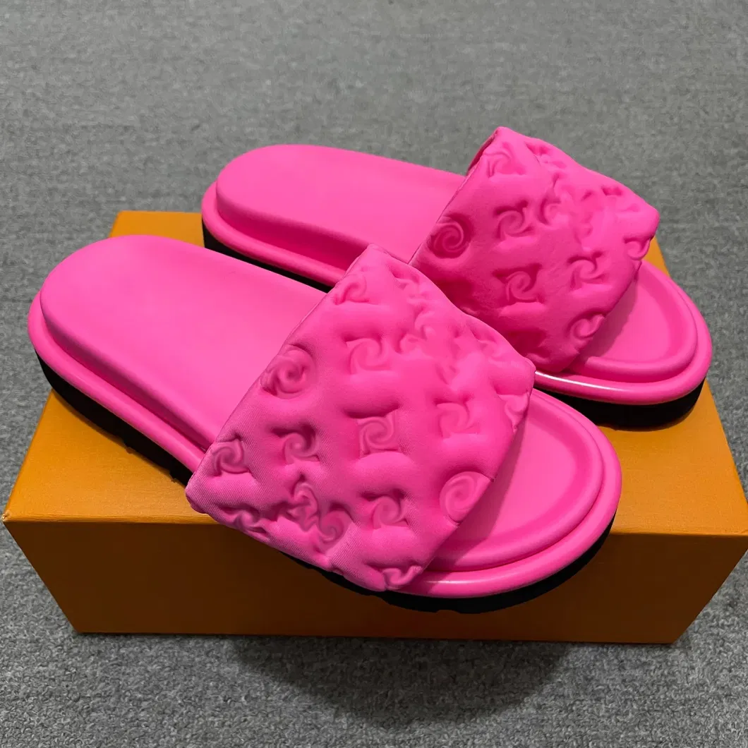 Designer Sliders Slippers Women Men Pool Pillow Flat Comfort Mules Slides Fashion Classic Prints Embossed Summer Sandals Black Grey Beach Fashion Shoes