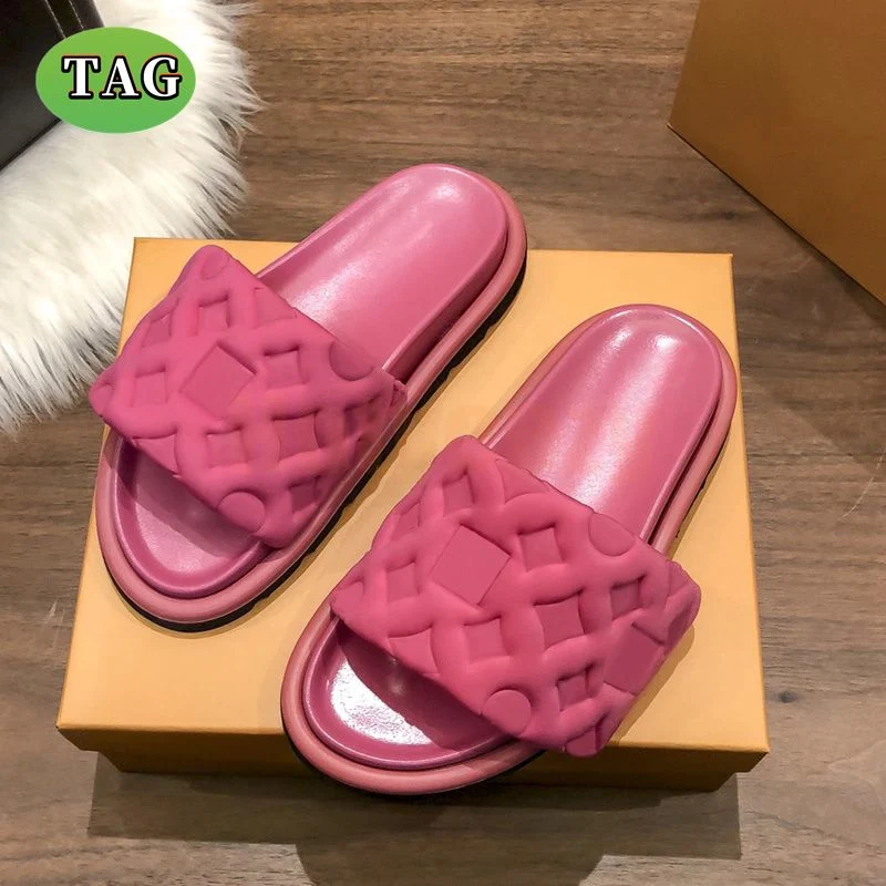 Designer Slippers Women Pool Pillow Slides Embossed Mules Womens Flat Sliders Comfort Summer Slipper Nylon Cool Slide Luxury Sandals Printed Mens Beach Sandal