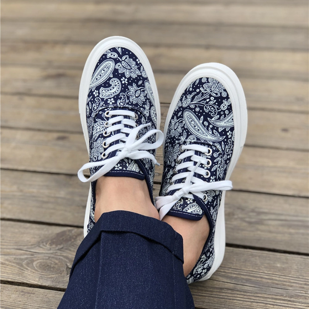 Wholesale Retro Style Printing Womens Casual Flat Canvas Shoes Outdoor Lace up Design Flat Walking Shoes for Ladies