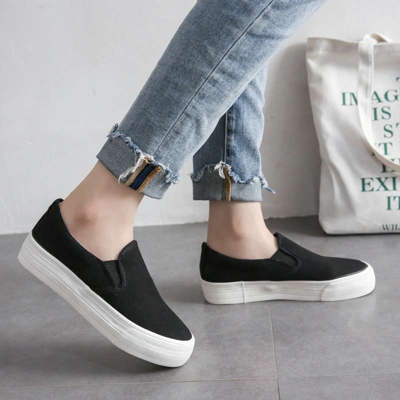 Stylish Canvas Thick Sole Women Walking Style Leisure Wear Anti-Slippery Comfortable Ladys Sneakers Female Girls Shoes