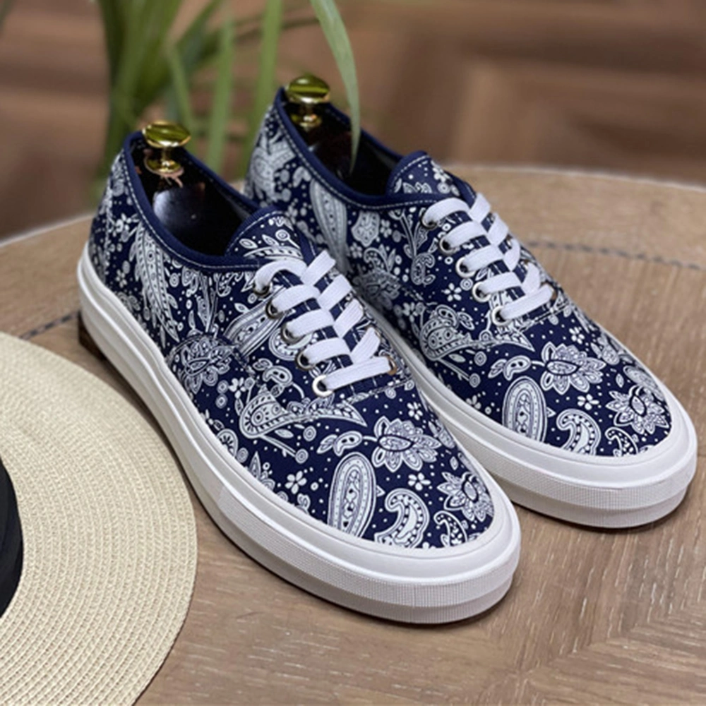 Wholesale Retro Style Printing Womens Casual Flat Canvas Shoes Outdoor Lace up Design Flat Walking Shoes for Ladies