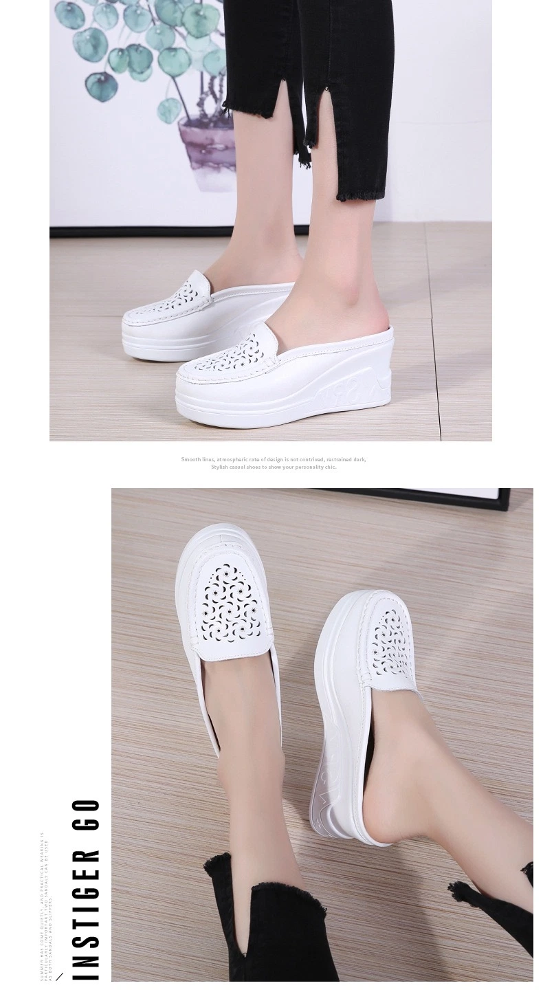 Wholesale Fashion Designer Shoes Slip on Semi-Slippers Loafers Top Rank Leather Shoes for Women Wedges Platform Casual Shoes Ladies Shoes Footwear