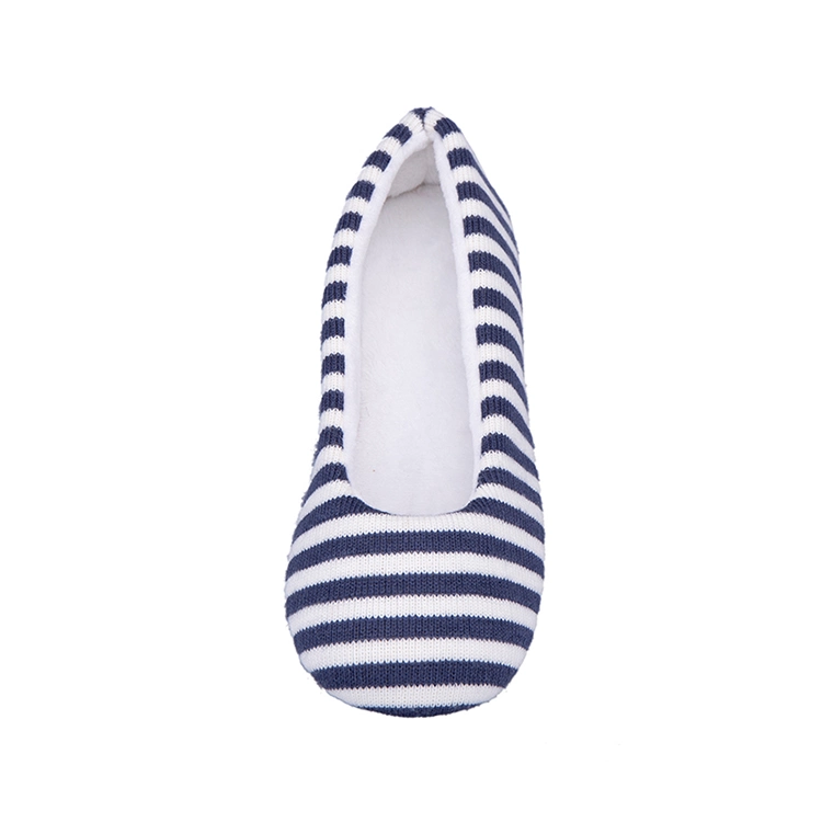 Classic Stripe Knitting Indoor Home Winter Fur Ballet Slipper Shoes for Women