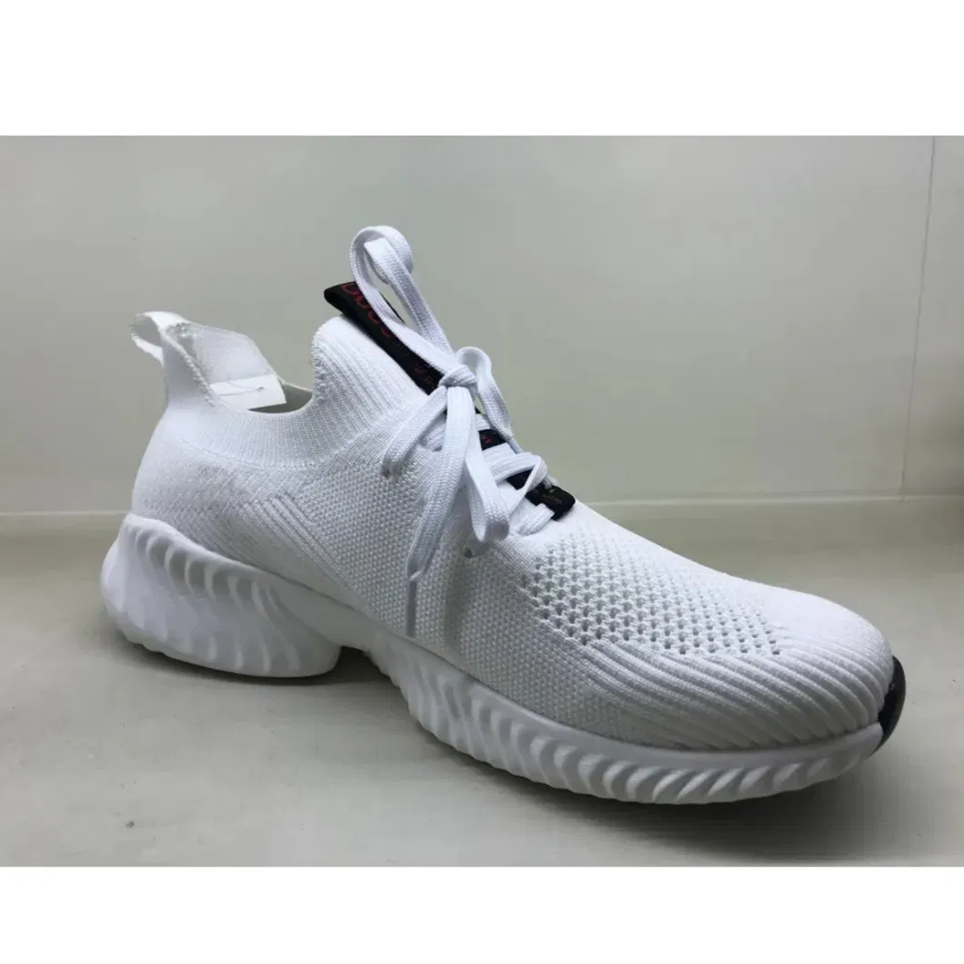 CMH, Breathable Knitted Fabric Lightweight Rubber Sole Casual White Athletic Shoes HSS411