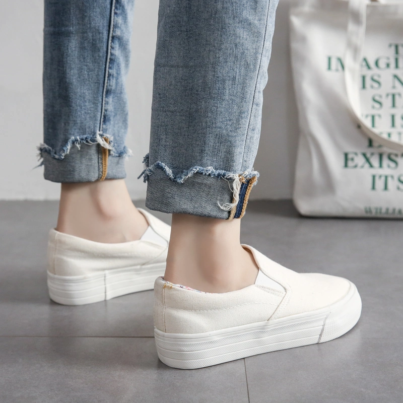 Stylish Canvas Thick Sole Women Walking Style Leisure Wear Anti-Slippery Comfortable Ladys Sneakers Female Girls Shoes