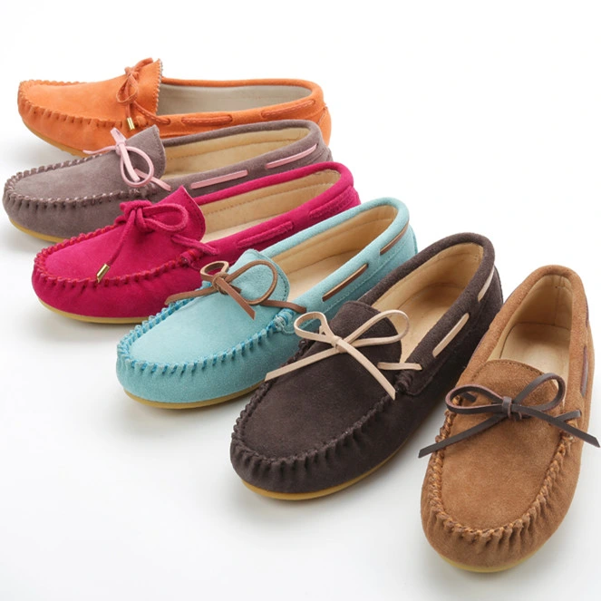 2024 Soft Cow Suede Flat Loafers Shoes Casual Walking Moccasins Shoes for Women