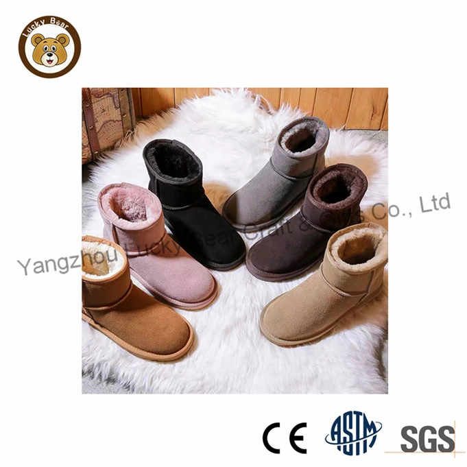 Lady Classic Winter Real Cow Leather Faux Sheepskin Fur Snow Boot