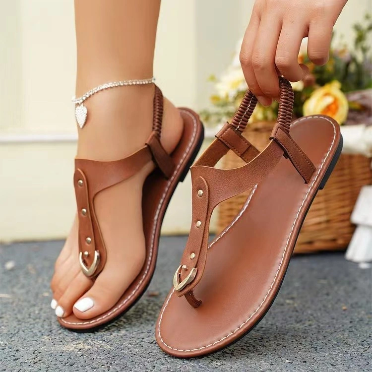 Cross Border Summer 2024 New Women&prime;s Metal Large Size Elastic Flats